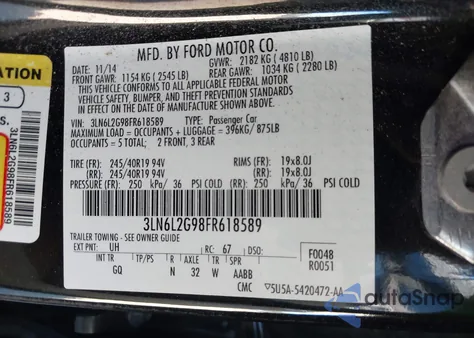 2015 Lincoln Mkz из США, поврежденный, VIN 3LN6L2G98FR618589